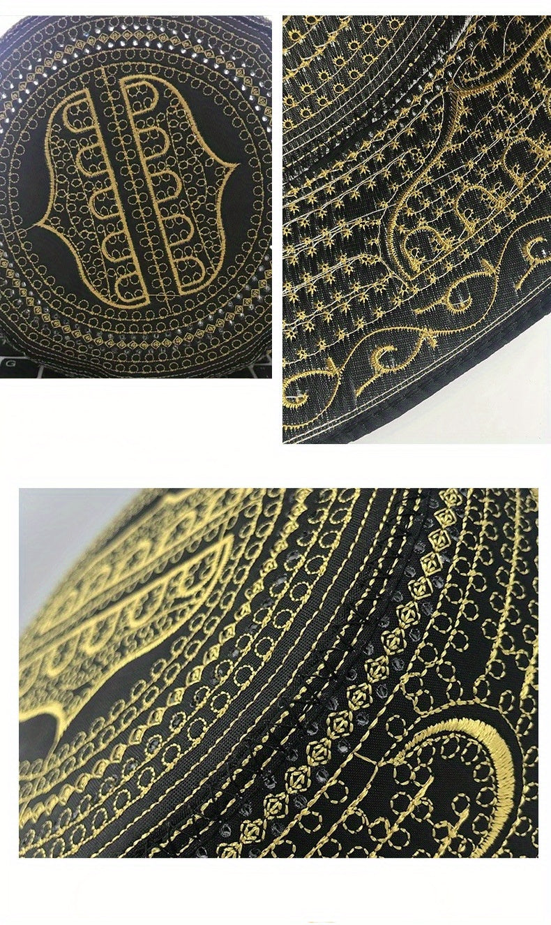 Traditional Muslim Prayer Ethnic Hat, Islamic Kufi Summer Breathable Cotton Cap With Elegant Embroidery, For Daily Wear
