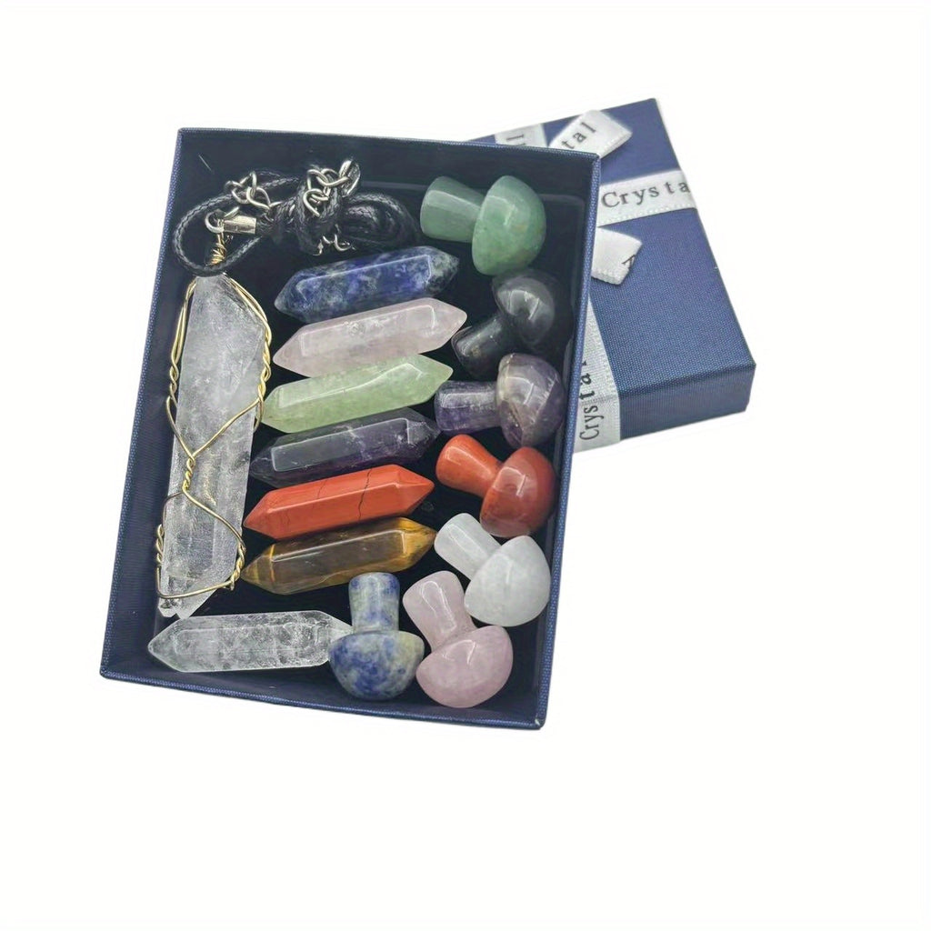15pcs Set Mushroom and 7 s Full of Spiritual , White Pendant Gem Stones