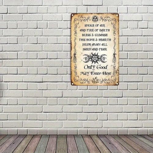 2PCS Metal Tin Sign, Authnature Blessing Only Good May Enter Here Wiccan Blessing Wicca Prayer Protection Aluminum Weatherproof Metal Sign, Custom Personalized Aluminum Sign Wall Decor, Housewarming Decor, 8''x12''/20cm*30cm