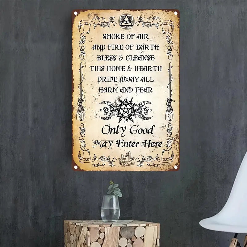 2PCS Metal Tin Sign, Authnature Blessing Only Good May Enter Here Wiccan Blessing Wicca Prayer Protection Aluminum Weatherproof Metal Sign, Custom Personalized Aluminum Sign Wall Decor, Housewarming Decor, 8''x12''/20cm*30cm