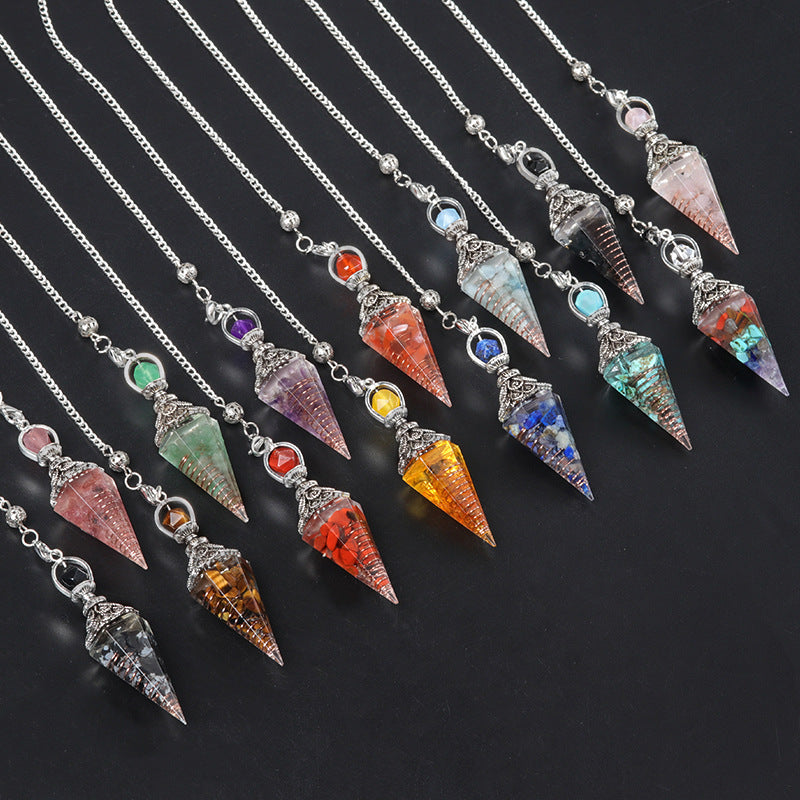 7 Chakra Crystal Pendulum - Natural Stone Divination & Dowsing Pendant, Antique Spiritual Accessory
