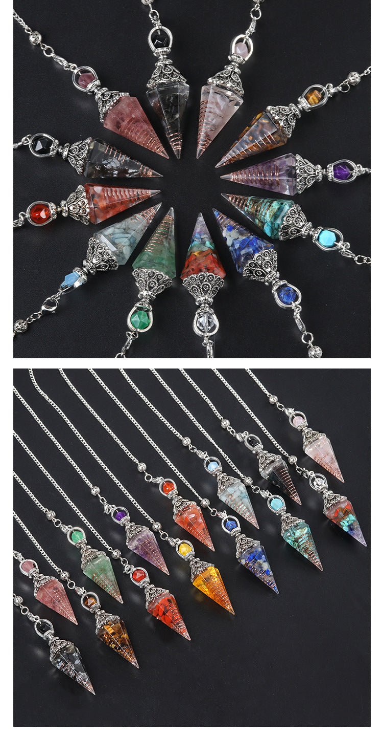 7 Chakra Crystal Pendulum - Natural Stone Divination & Dowsing Pendant, Antique Spiritual Accessory