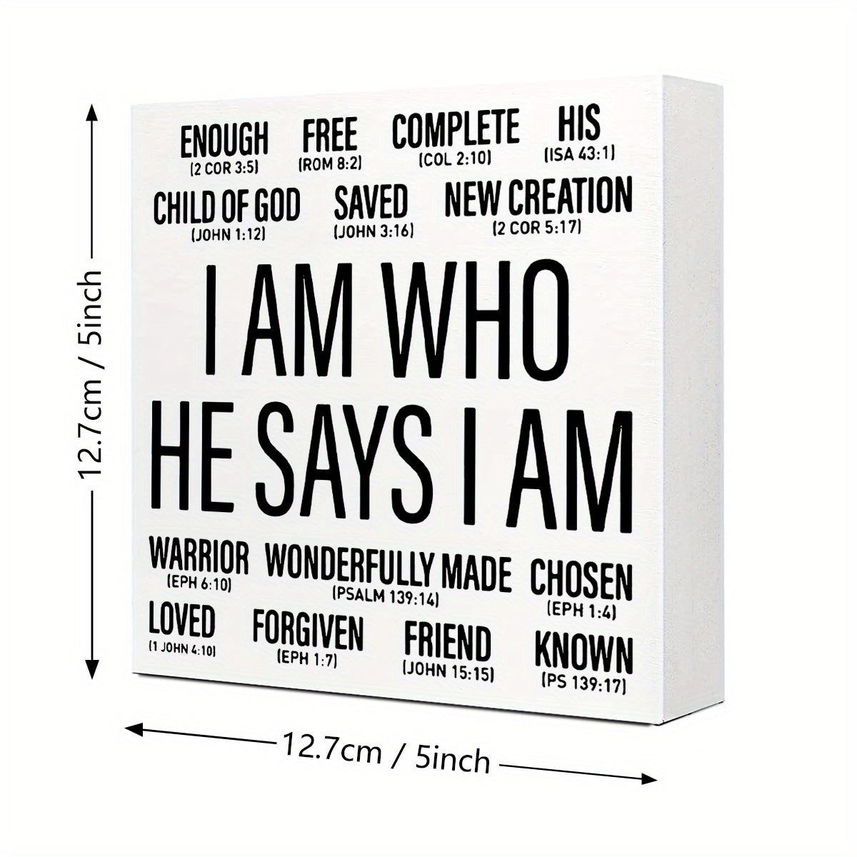 1pc Wooden Christian Desk Box Sign, I Am Who He Says I Am, Home Office Religious Motivational Decor, Scripture Bible Verse Desk Decoration, Inspirational Christian Baptism Gifts For Women Men