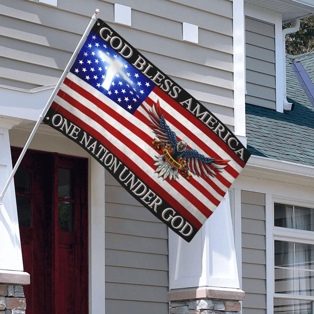 God Bless America Flag with Eagle & Cross - 3x5 Feet Polyester Patriotic Banner, Double-Sided Print, Christian Religious House and Outdoor Decor, Multipurpose Fabric, No Electricity Needed