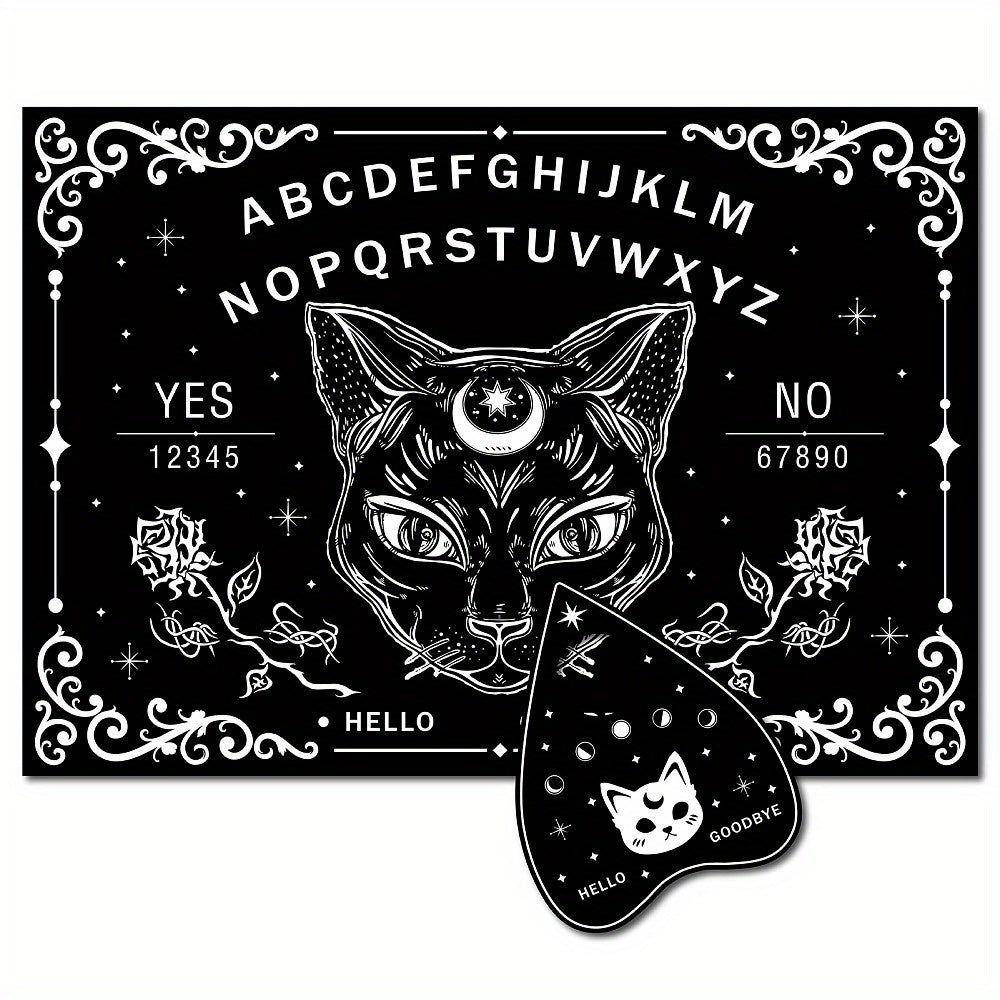 Black Cat Wooden Spirit Board Set With Planchette - Witchy Divination Game Kit For Spirit Hunts & Metaphysical Messages, Artistic Storage And Shipping