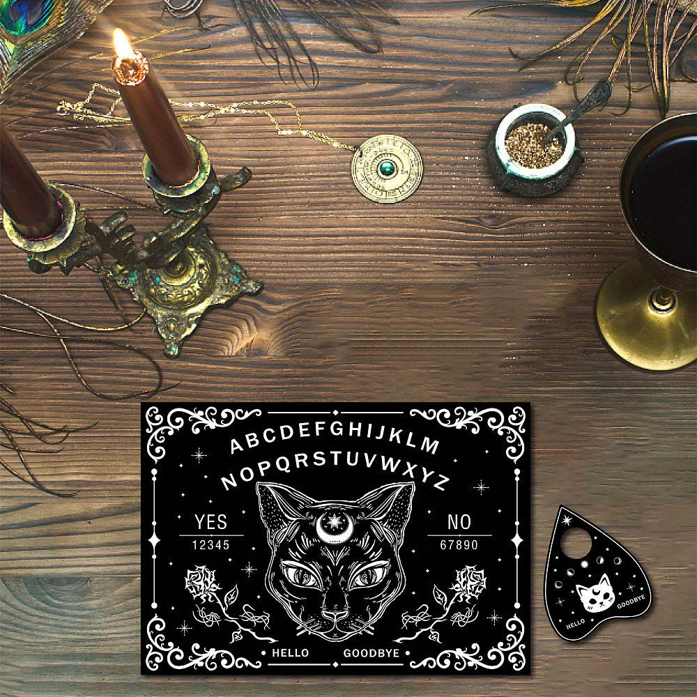 Black Cat Wooden Spirit Board Set With Planchette - Witchy Divination Game Kit For Spirit Hunts & Metaphysical Messages, Artistic Storage And Shipping