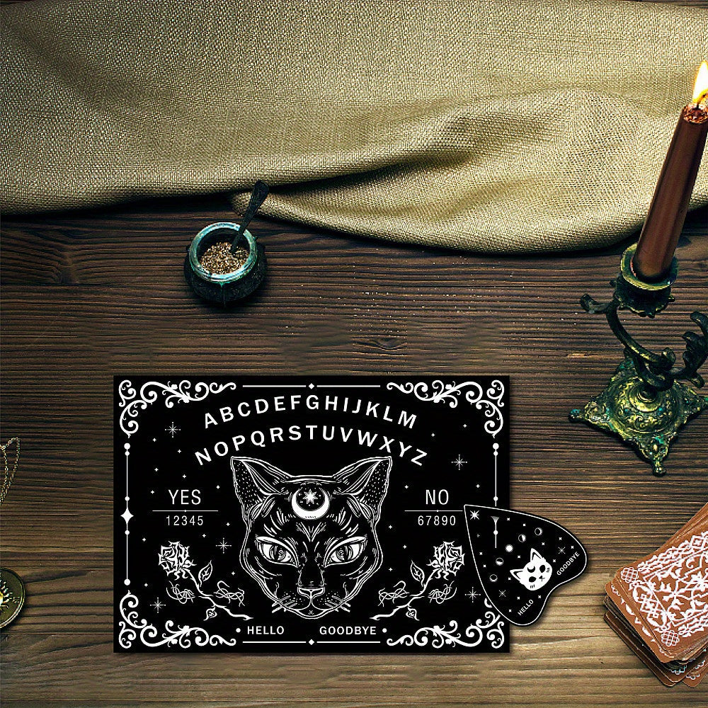 Black Cat Wooden Spirit Board Set With Planchette - Witchy Divination Game Kit For Spirit Hunts & Metaphysical Messages, Artistic Storage And Shipping
