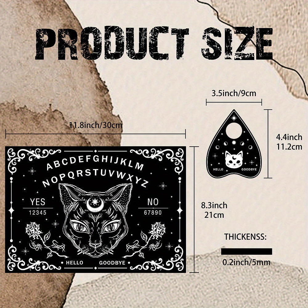 Black Cat Wooden Spirit Board Set With Planchette - Witchy Divination Game Kit For Spirit Hunts & Metaphysical Messages, Artistic Storage And Shipping