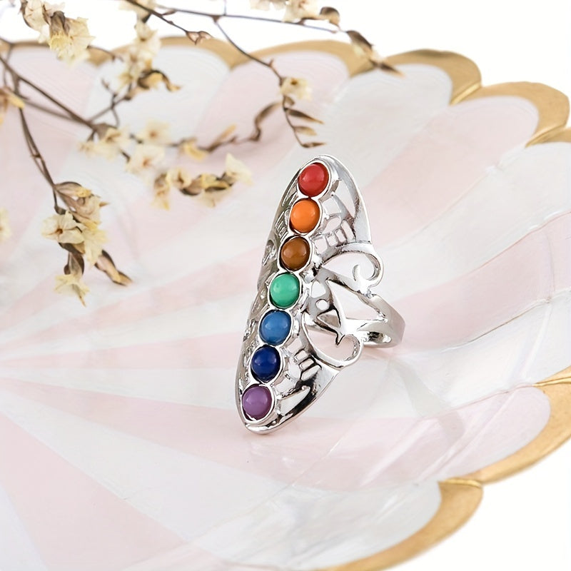 Vibrant Chakra Healing Ring – Handcrafted Silver-Plated Jewelry – Energizing Multi-Gemstone Accents – Spiritual Well-Being & Fashion Accessory