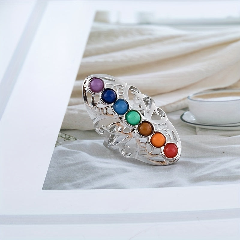 Vibrant Chakra Healing Ring – Handcrafted Silver-Plated Jewelry – Energizing Multi-Gemstone Accents – Spiritual Well-Being & Fashion Accessory