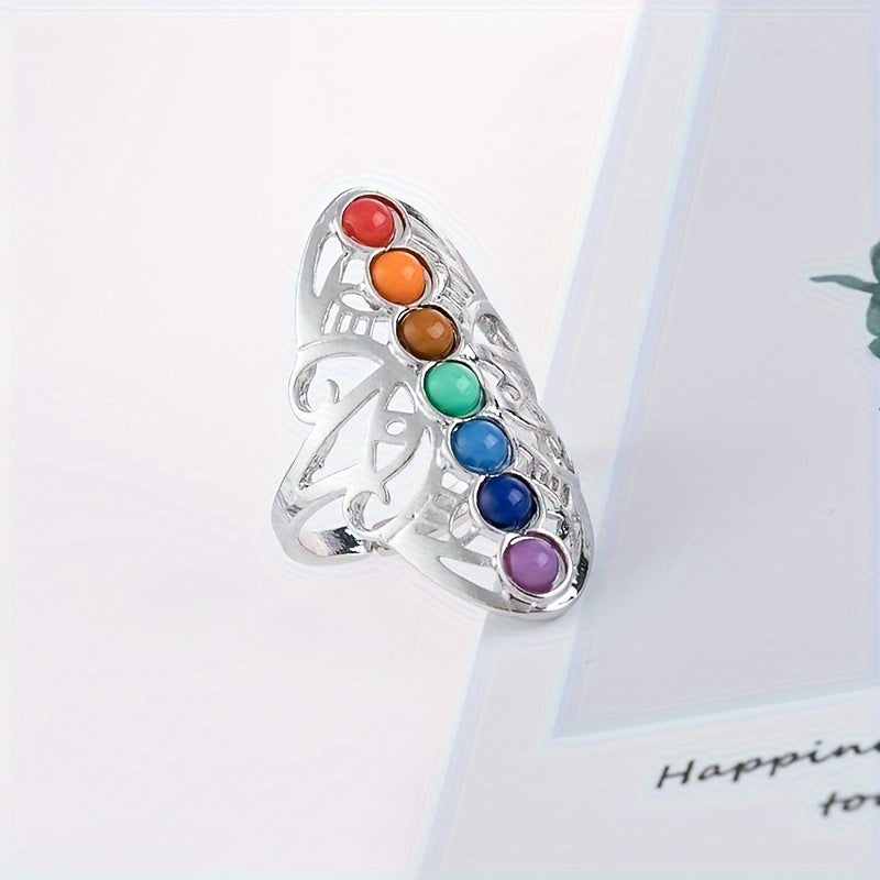 Vibrant Chakra Healing Ring – Handcrafted Silver-Plated Jewelry – Energizing Multi-Gemstone Accents – Spiritual Well-Being & Fashion Accessory