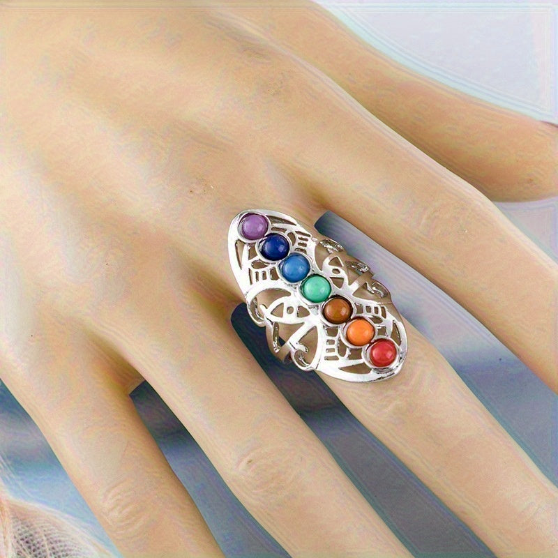Vibrant Chakra Healing Ring – Handcrafted Silver-Plated Jewelry – Energizing Multi-Gemstone Accents – Spiritual Well-Being & Fashion Accessory