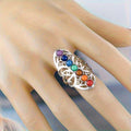 Vibrant Chakra Healing Ring – Handcrafted Silver-Plated Jewelry – Energizing Multi-Gemstone Accents – Spiritual Well-Being & Fashion Accessory