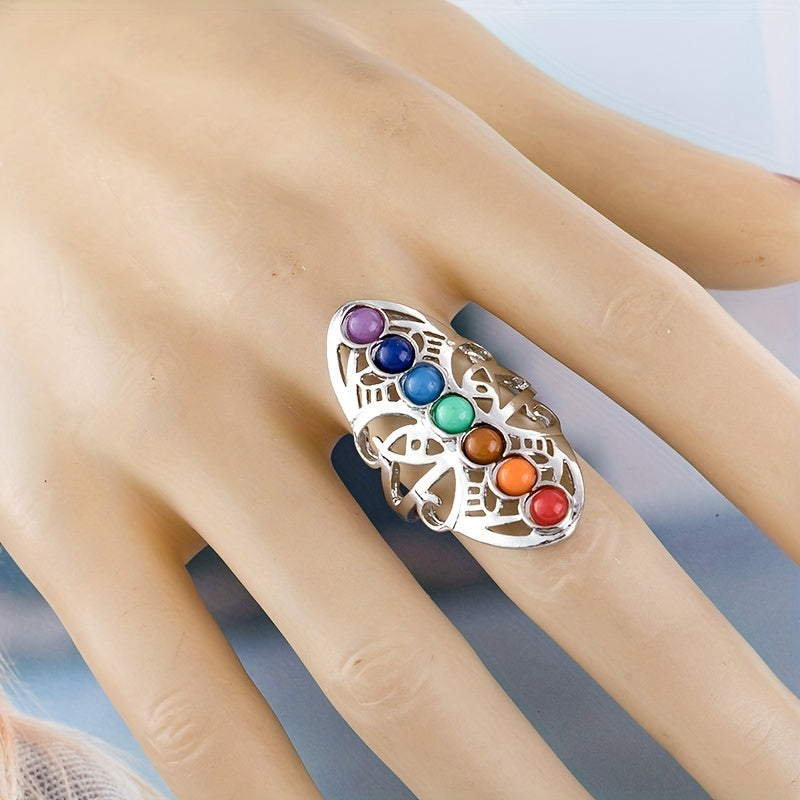 Vibrant Chakra Healing Ring – Handcrafted Silver-Plated Jewelry – Energizing Multi-Gemstone Accents – Spiritual Well-Being & Fashion Accessory