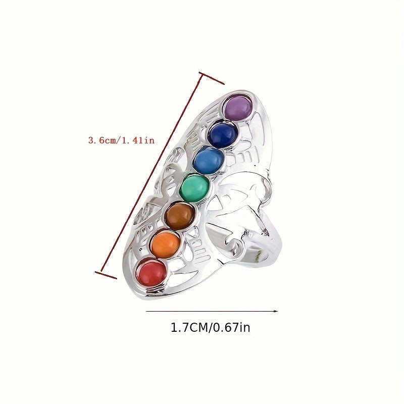 Vibrant Chakra Healing Ring – Handcrafted Silver-Plated Jewelry – Energizing Multi-Gemstone Accents – Spiritual Well-Being & Fashion Accessory