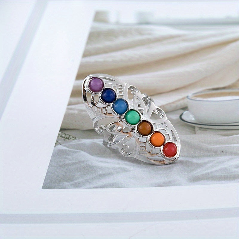Vibrant Chakra Healing Ring – Handcrafted Silver-Plated Jewelry – Energizing Multi-Gemstone Accents – Spiritual Well-Being & Fashion Accessory