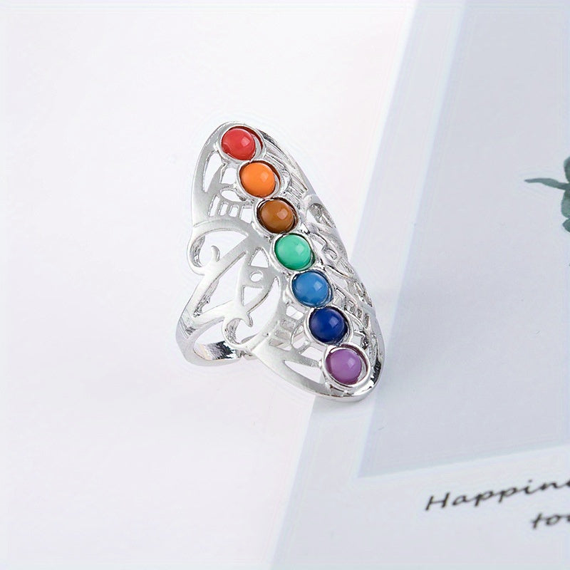 Vibrant Chakra Healing Ring – Handcrafted Silver-Plated Jewelry – Energizing Multi-Gemstone Accents – Spiritual Well-Being & Fashion Accessory