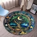 Wiccan Pagan Wheel of the Year Printed Round Carpet, 800g/m2 Crystal Velvet, Non-Skid Polyester Area Rug, Soft Chair Mat for Bedroom, Living Room, Home Decor - Durable & Easy to Clean