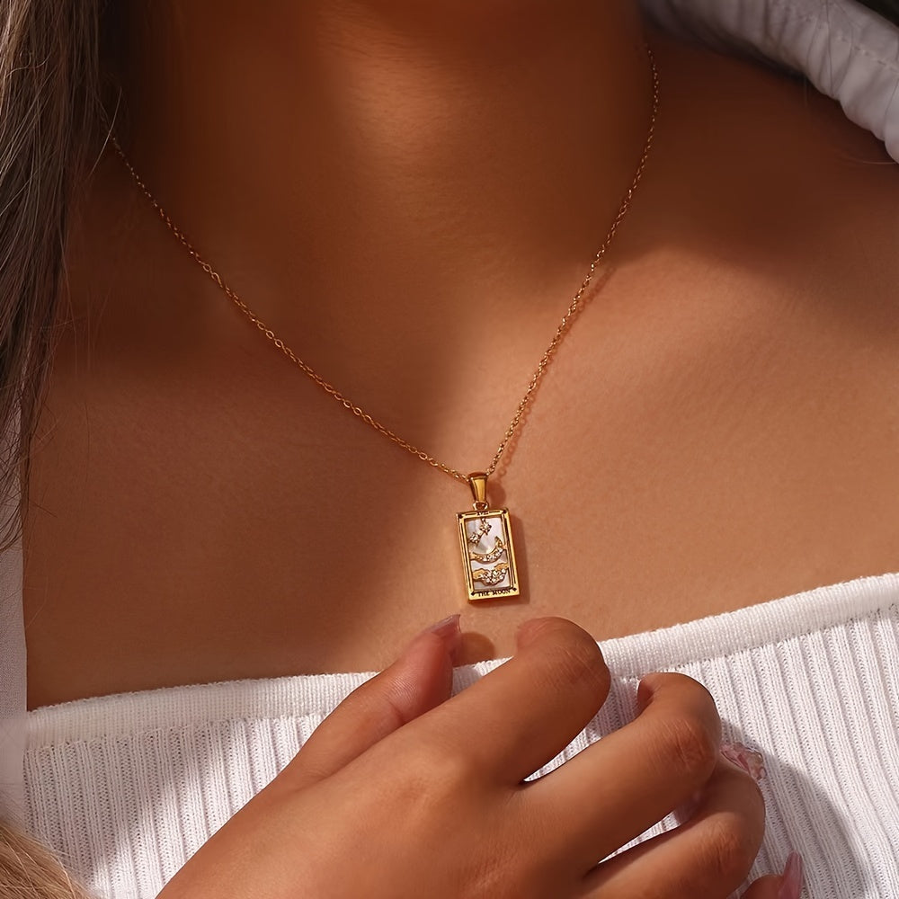 3 Sets of Rectangular Dripping Zirconia Tarot Pendant Jewelry Fashion Stainless Steel Plated Golden Necklace for Women and Men's Gifts Preferred