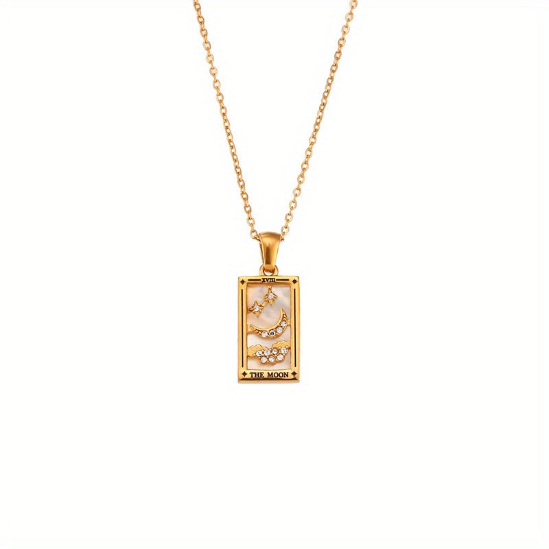 3 Sets of Rectangular Dripping Zirconia Tarot Pendant Jewelry Fashion Stainless Steel Plated Golden Necklace for Women and Men's Gifts Preferred