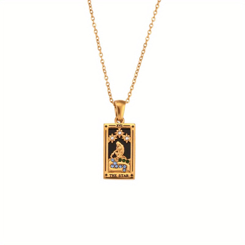 3 Sets of Rectangular Dripping Zirconia Tarot Pendant Jewelry Fashion Stainless Steel Plated Golden Necklace for Women and Men's Gifts Preferred