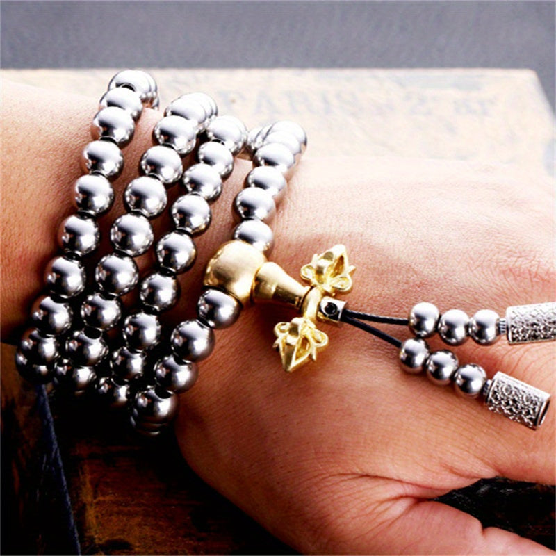 1PC Beads Necklace for Men Cross Necklace Stainless Steel Necklace Chain Waist Chain 108 Buddha Beads Necklace