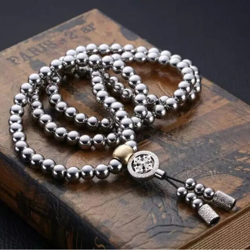 1PC Beads Necklace for Men Cross Necklace Stainless Steel Necklace Chain Waist Chain 108 Buddha Beads Necklace