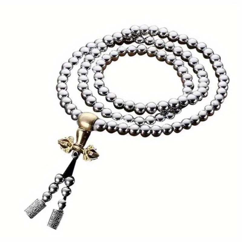 1PC Beads Necklace for Men Cross Necklace Stainless Steel Necklace Chain Waist Chain 108 Buddha Beads Necklace