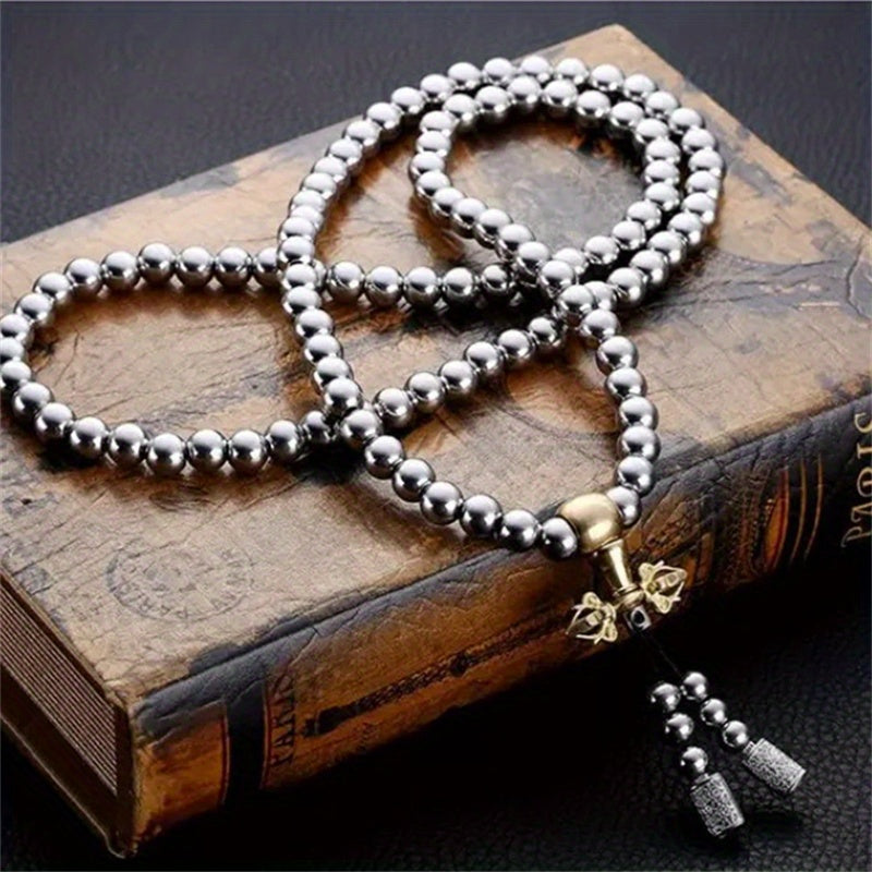 1PC Beads Necklace for Men Cross Necklace Stainless Steel Necklace Chain Waist Chain 108 Buddha Beads Necklace