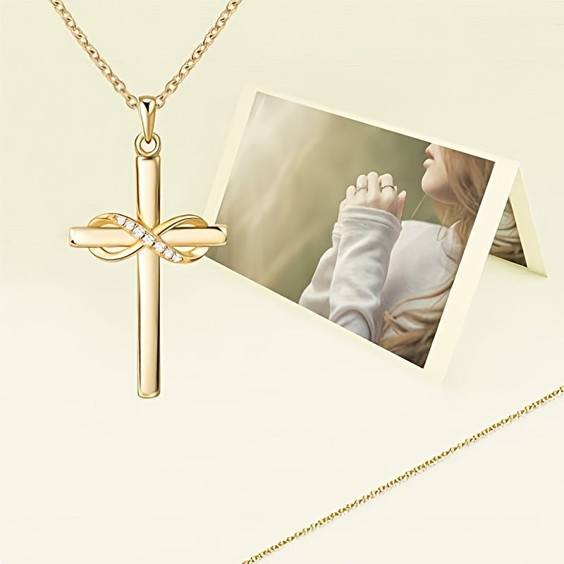 18k Gold-plated Love You Forever Cross Necklace Christian Infinity Pendant Classic Faith Prayer Jewelry Accessories Birthday Gift Jewelry Accessories For Beautiful Women Female Gifts Holiday Gifts