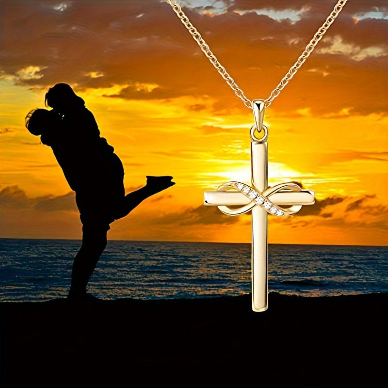 18k Gold-plated Love You Forever Cross Necklace Christian Infinity Pendant Classic Faith Prayer Jewelry Accessories Birthday Gift Jewelry Accessories For Beautiful Women Female Gifts Holiday Gifts