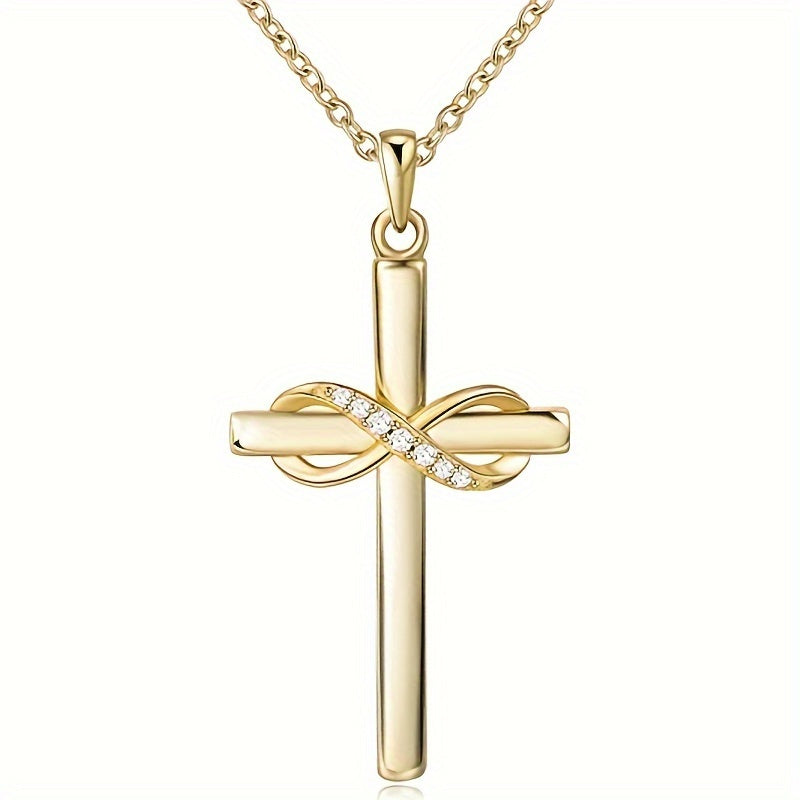 18k Gold-plated Love You Forever Cross Necklace Christian Infinity Pendant Classic Faith Prayer Jewelry Accessories Birthday Gift Jewelry Accessories For Beautiful Women Female Gifts Holiday Gifts