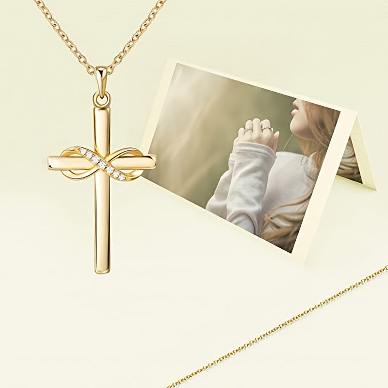 18k Gold-plated Love You Forever Cross Necklace Christian Infinity Pendant Classic Faith Prayer Jewelry Accessories Birthday Gift Jewelry Accessories For Beautiful Women Female Gifts Holiday Gifts