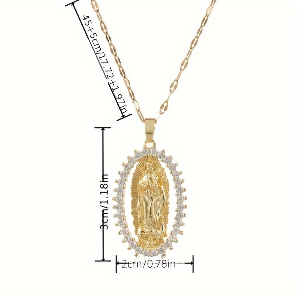 Virgin Mary Alloy Pendant Necklace with Rhinestone Accents - Spiritual Jewelry for Events and Parties