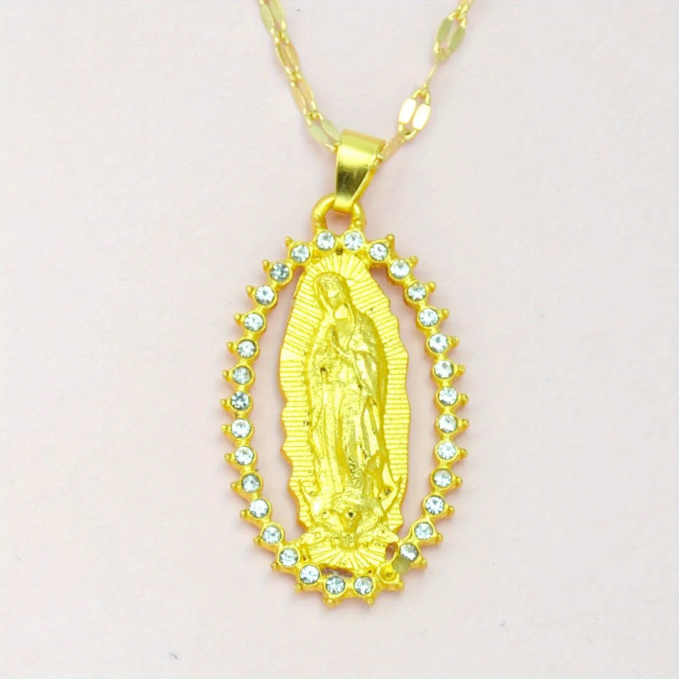 Virgin Mary Alloy Pendant Necklace with Rhinestone Accents - Spiritual Jewelry for Events and Parties