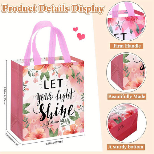 32 Pcs Bible Verse Flower Gift Bag with Handles Religious Reusable Gift Bags Bulk Christian Baptism Tote Bags Non Woven Gift Bags for Women Wedding Birthday Gift Wrapping Bags