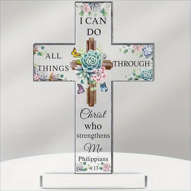 Inspirational Acrylic Christian Standing Cross - Beautiful Style with Bible Verse and Prayers - Sunflower Religious Scripture Gifts for Women, Men, Friends, Mom, Wife, Sister, Colleague