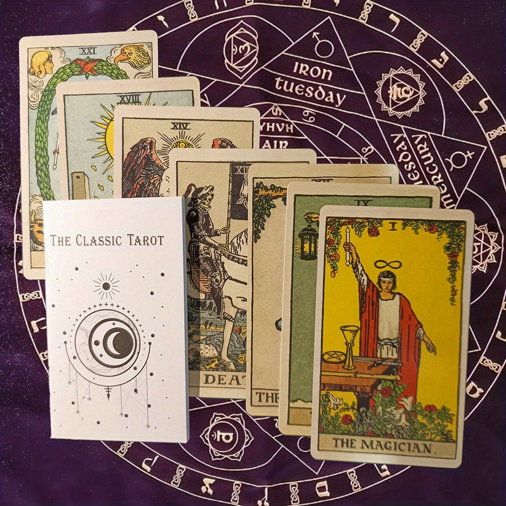 Classic Tarot Cards Deck with Guidebook - 78-Card Divination for Fortune Telling - Tarot Cards Set for Beginners and Enthusiasts - Ideal for Christmas, Halloween, Thanksgiving Gifts - For Ages 14 and Up