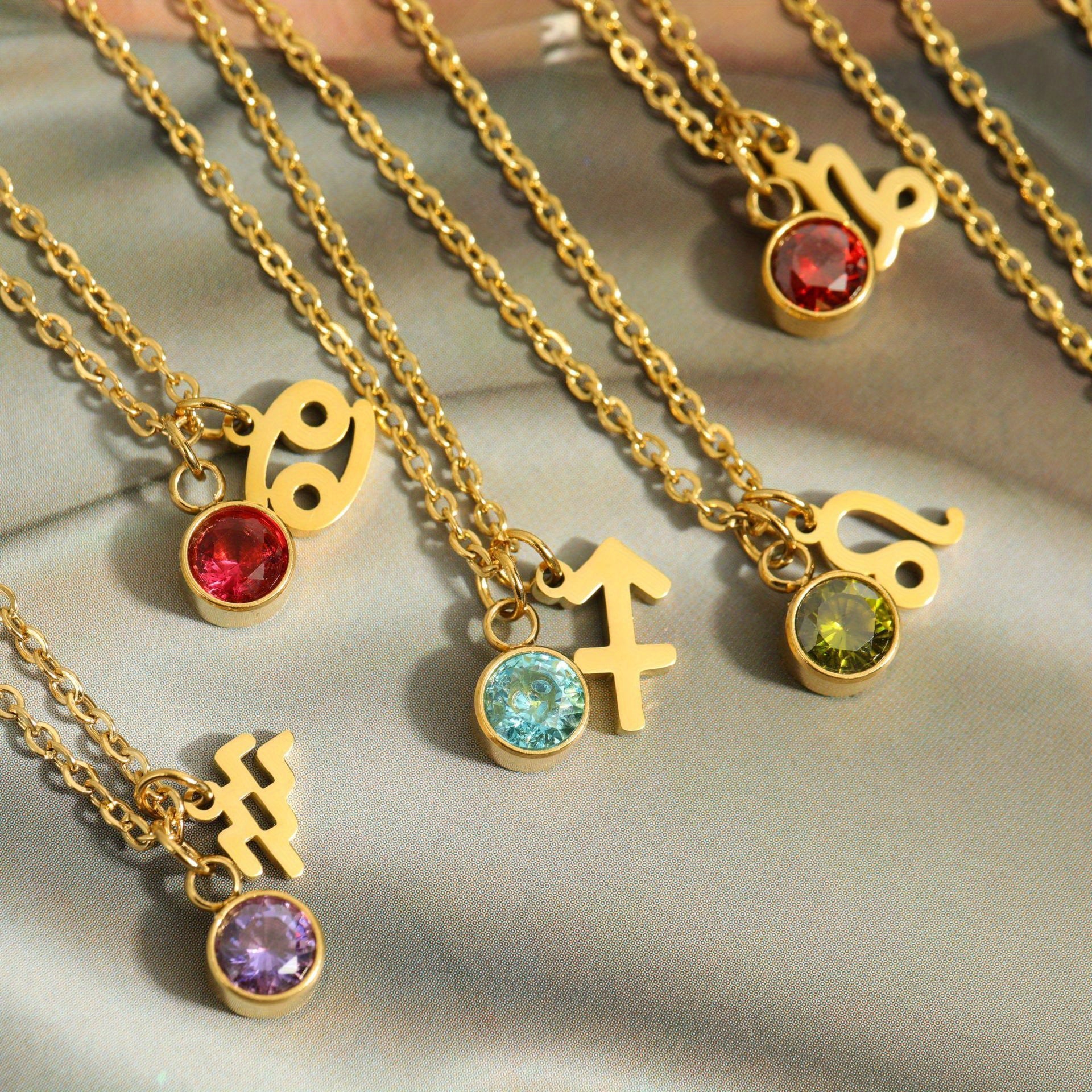 Classic 12 zodiac signs three-dimensional rune necklace zirconia birthstone zodiac stone ladies girl jewellery gift