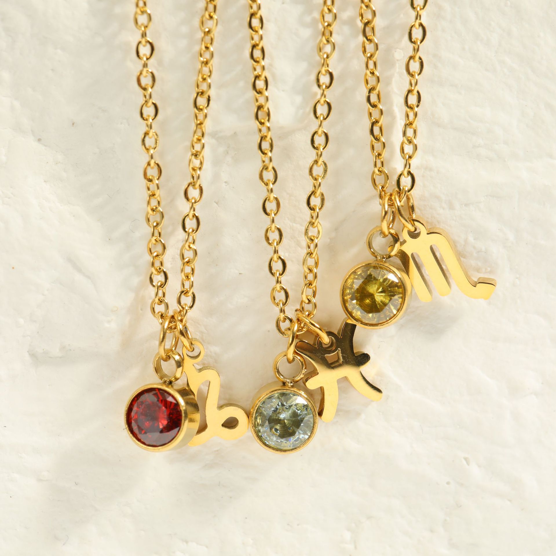 Classic 12 zodiac signs three-dimensional rune necklace zirconia birthstone zodiac stone ladies girl jewellery gift