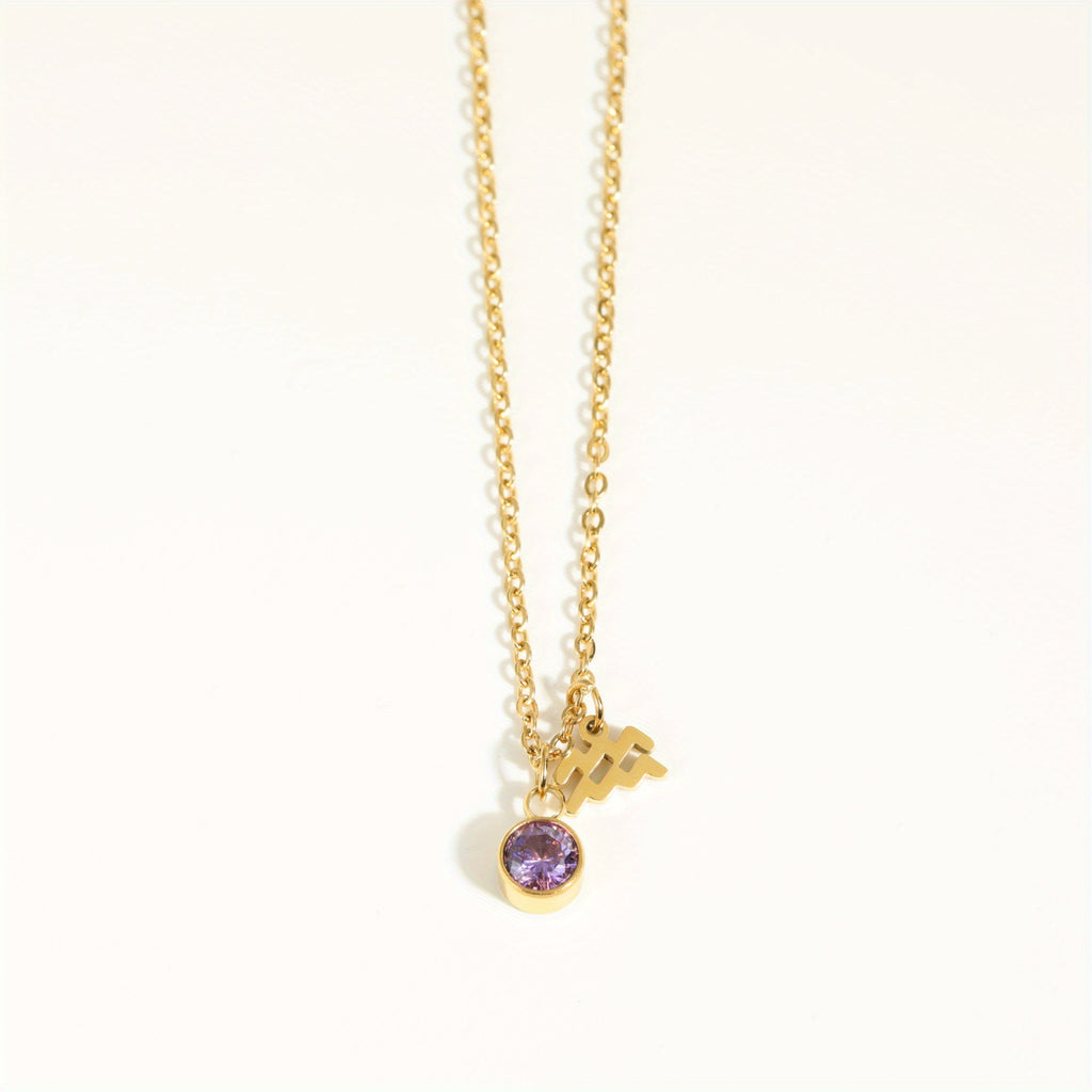 Classic 12 zodiac signs three-dimensional rune necklace zirconia birthstone zodiac stone ladies girl jewellery gift