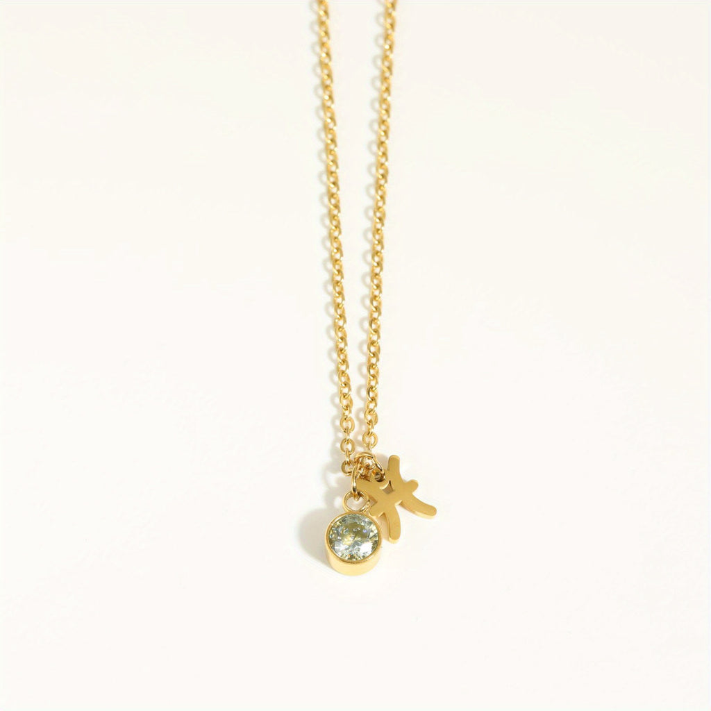 Classic 12 zodiac signs three-dimensional rune necklace zirconia birthstone zodiac stone ladies girl jewellery gift