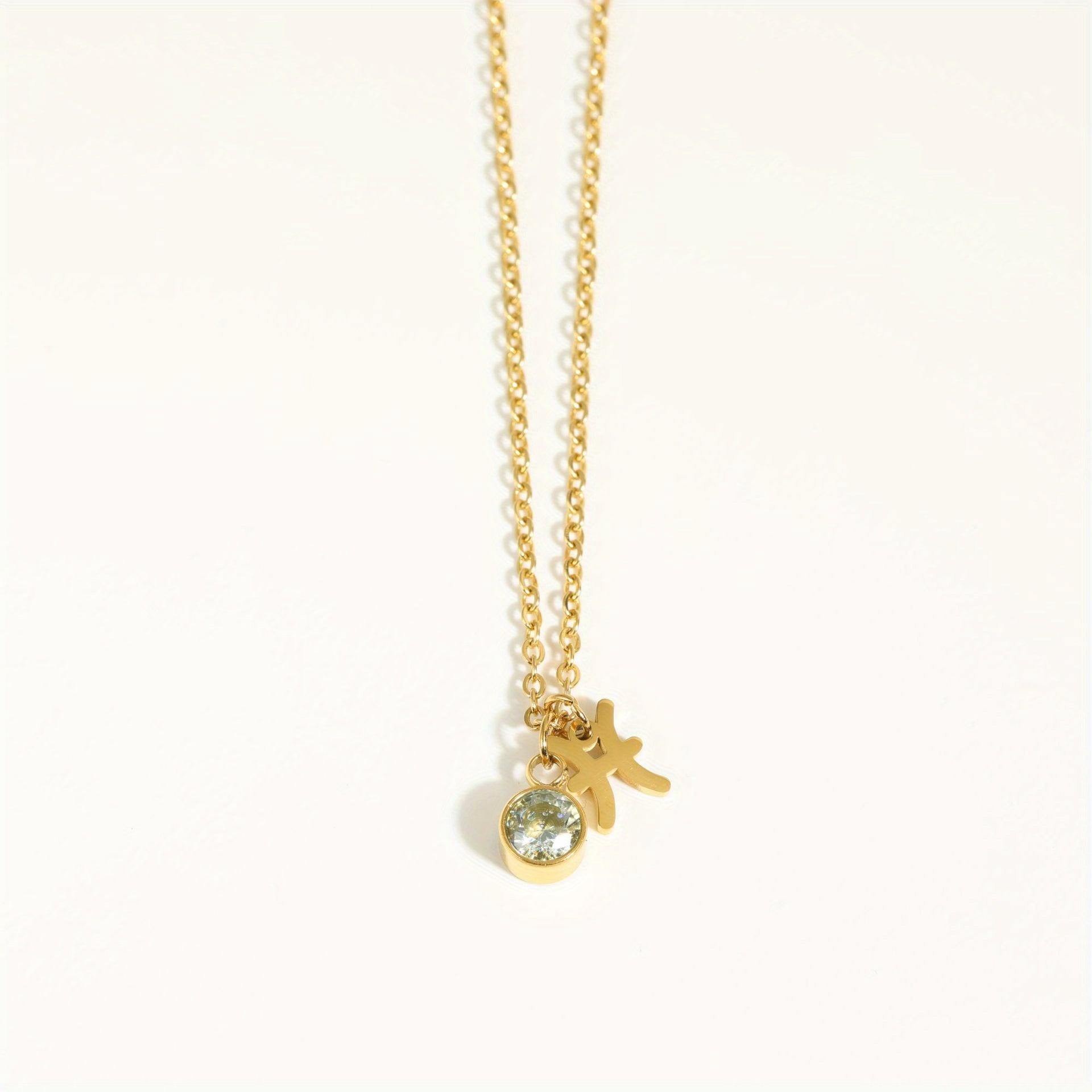 Classic 12 zodiac signs three-dimensional rune necklace zirconia birthstone zodiac stone ladies girl jewellery gift