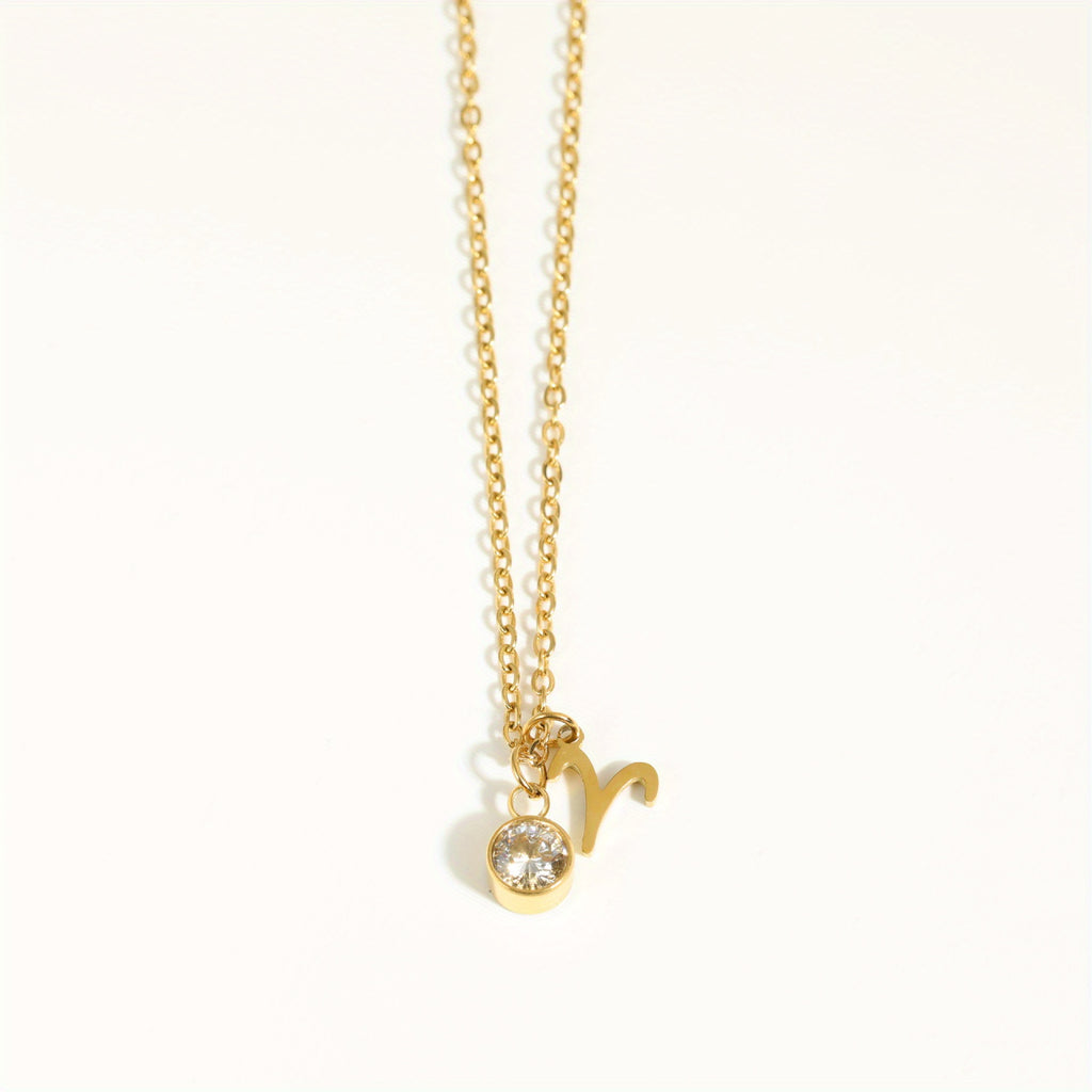 Classic 12 zodiac signs three-dimensional rune necklace zirconia birthstone zodiac stone ladies girl jewellery gift