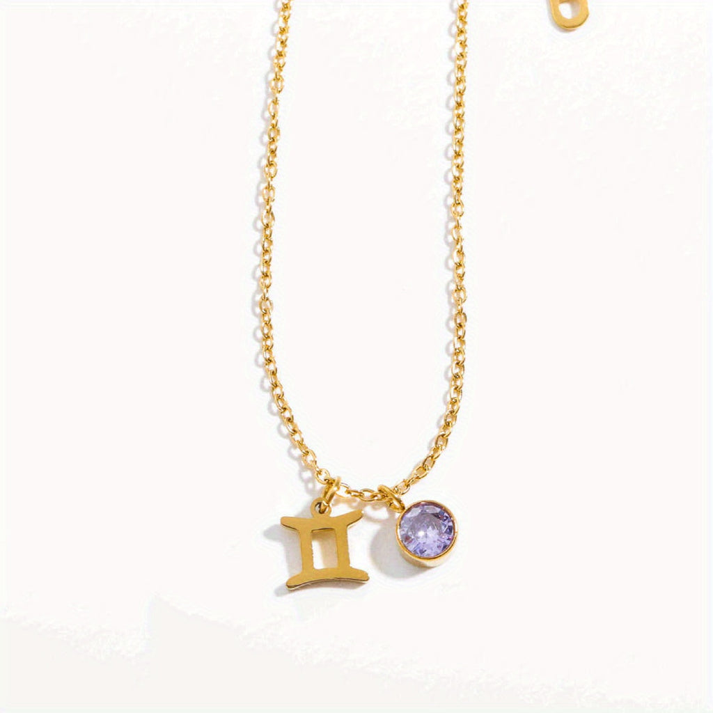 Classic 12 zodiac signs three-dimensional rune necklace zirconia birthstone zodiac stone ladies girl jewellery gift