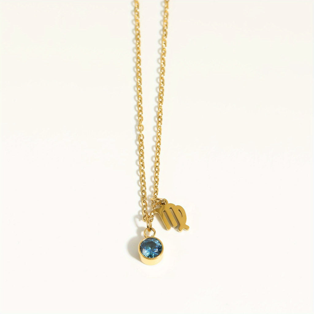 Classic 12 zodiac signs three-dimensional rune necklace zirconia birthstone zodiac stone ladies girl jewellery gift