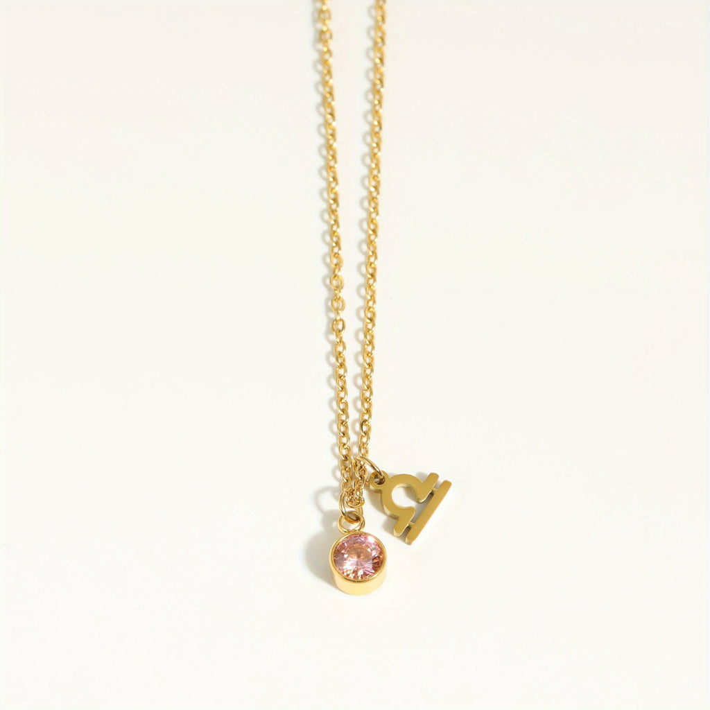 Classic 12 zodiac signs three-dimensional rune necklace zirconia birthstone zodiac stone ladies girl jewellery gift