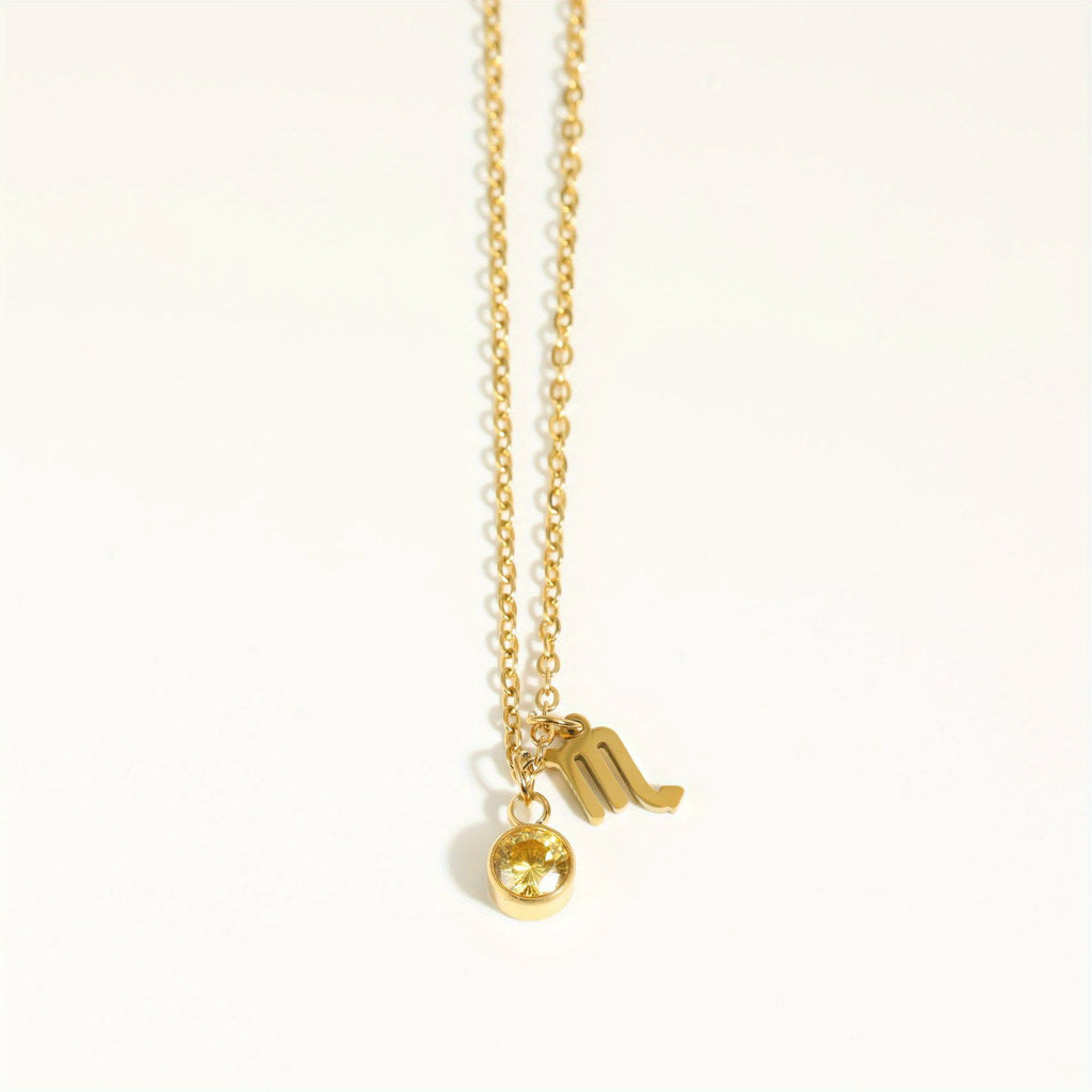 Classic 12 zodiac signs three-dimensional rune necklace zirconia birthstone zodiac stone ladies girl jewellery gift