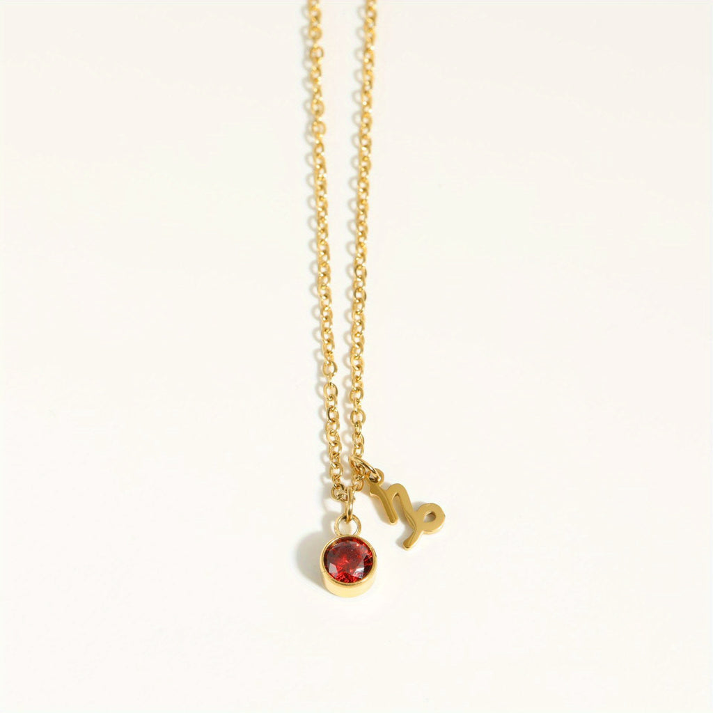 Classic 12 zodiac signs three-dimensional rune necklace zirconia birthstone zodiac stone ladies girl jewellery gift
