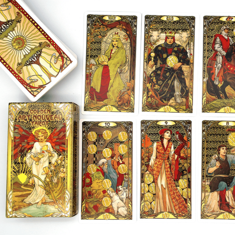 1Pc Golden Art Nouveau Tarot - Suitable for Beginners, Friends, Family Gatherings, Holiday Entertainment Card Game Props